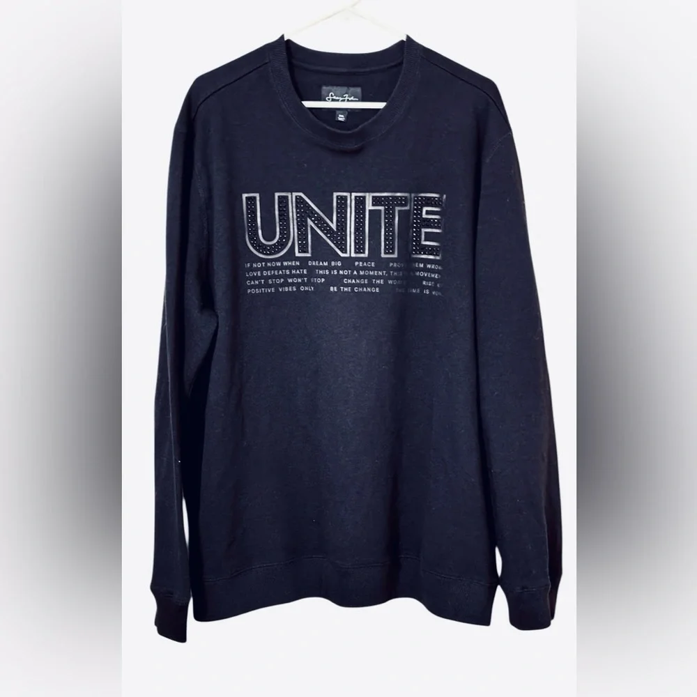 Sean John UNITE Pullover Men Black Rhinestone Crewneck Sweatshirt 2XL Graphic